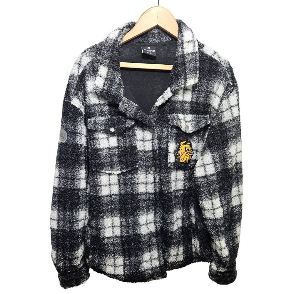 Colosseum Womens XL Sherpa Shacket Plaid‎ UM-Duluth Bulldog Mascot Fleece Jacket